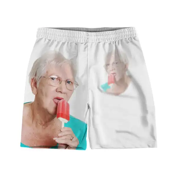 New Fashion Old Lady Licking Red Popsicle 3D Printing Summer Men Shorts Kawaii Granny Funny Popsicle Casual Shorts