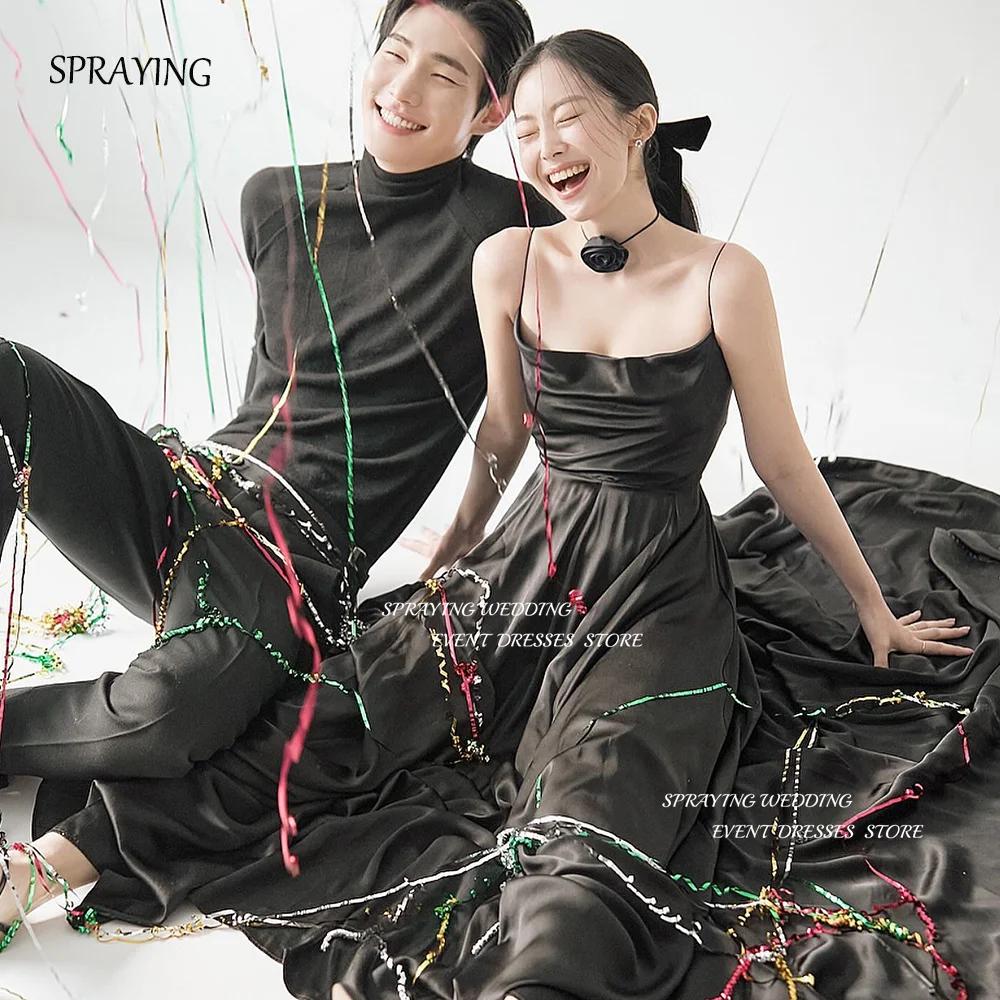 

SPRAYING 웨딩드레스 Spaghetti Strap Korea Wedding Dresses Photo Shoot A-line Bridal Gown Simple Elegant Party Dress Pleat Flower