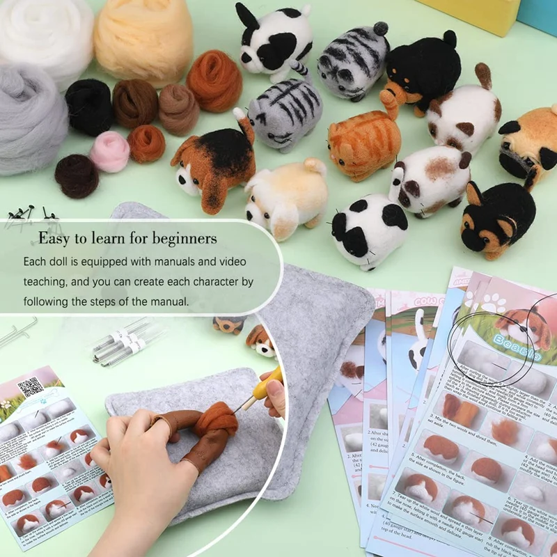 1Set Needle Felting Kit Needle Felting Supplies With Instruction,Felting Foam Mat And DIY Needle Craft