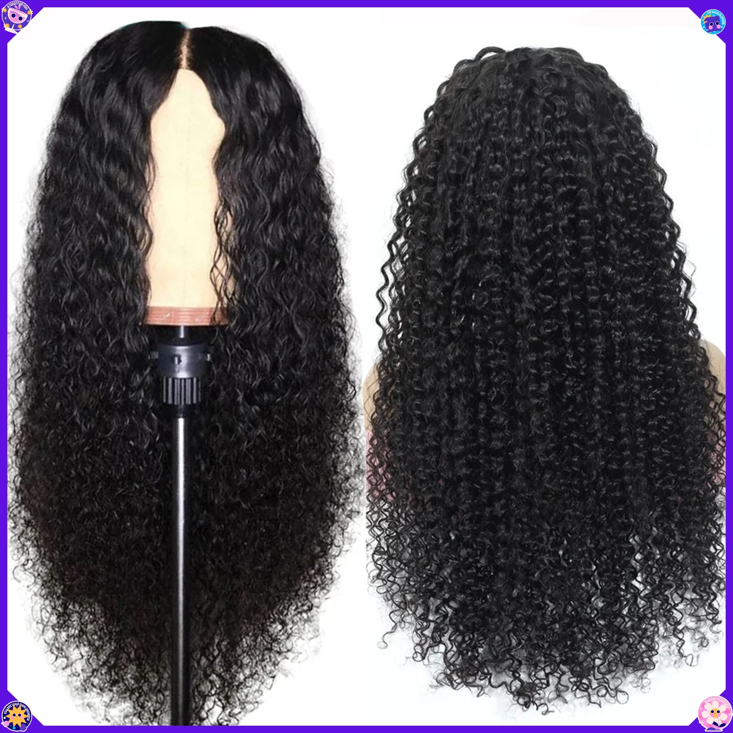 Synthetic Long Water Wave Curly Wig Glueless Middle Part Heat Resistant Fiber Natural Black Costume Daily Party Anime Style