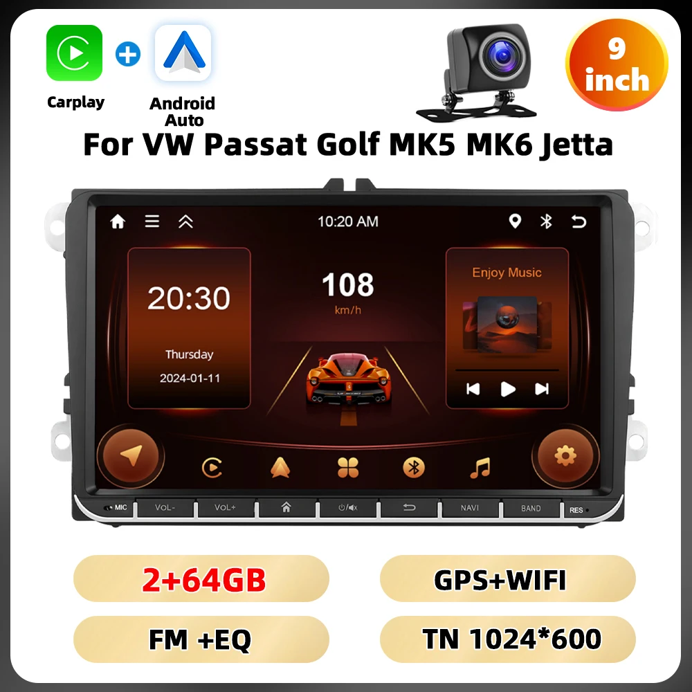 Podofo 9 ''8core Autoradio Voor Vw Passat Golf Mk5 Mk6 Jetta T5 Multimediaspeler Gps Navigatie Carplay Android Car Audio