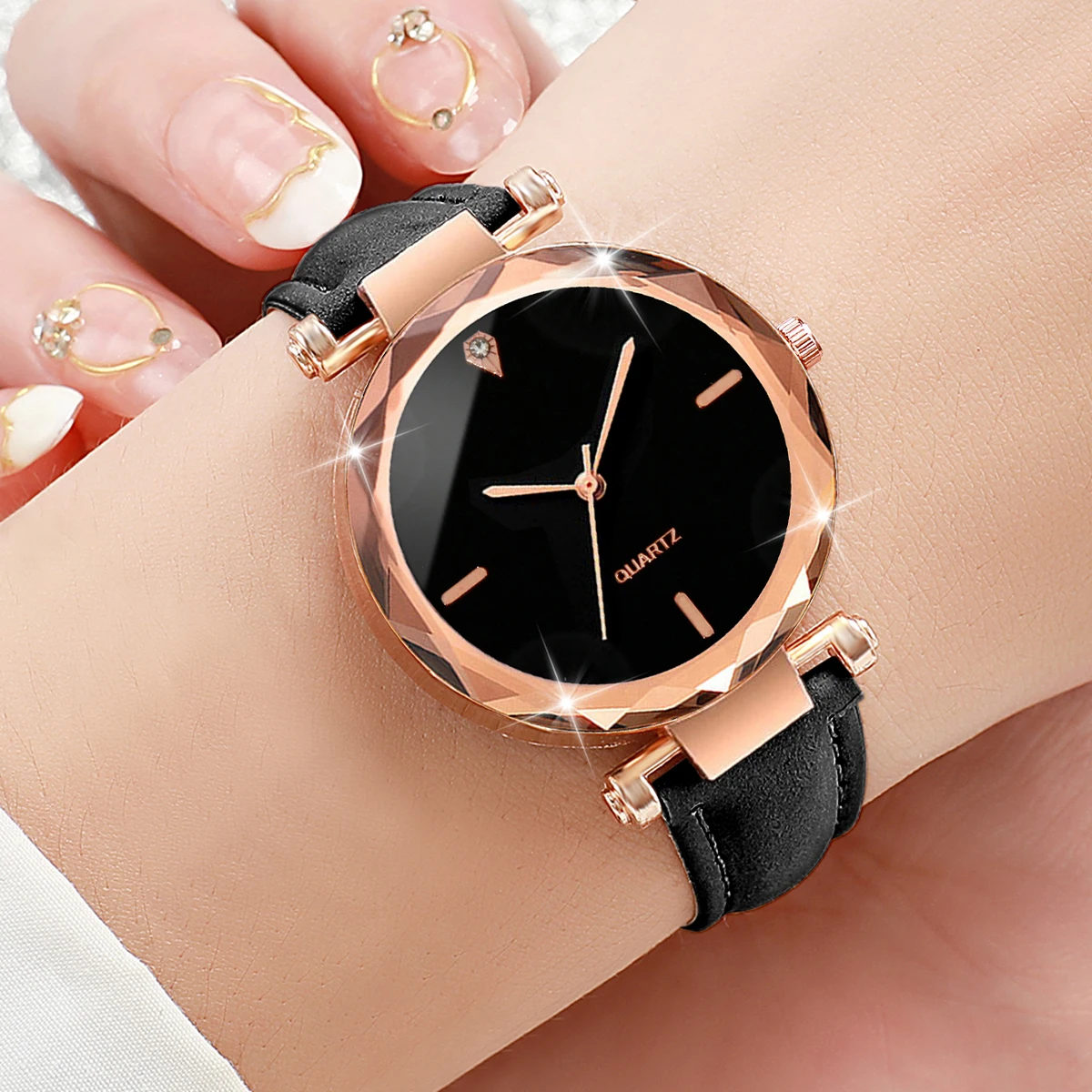 9PCS/Set Fashion Women Watches Simple Dial Quartz Watch Casual Leather Strap Ladies Wristwatches Reloj Mujer（Without Box）