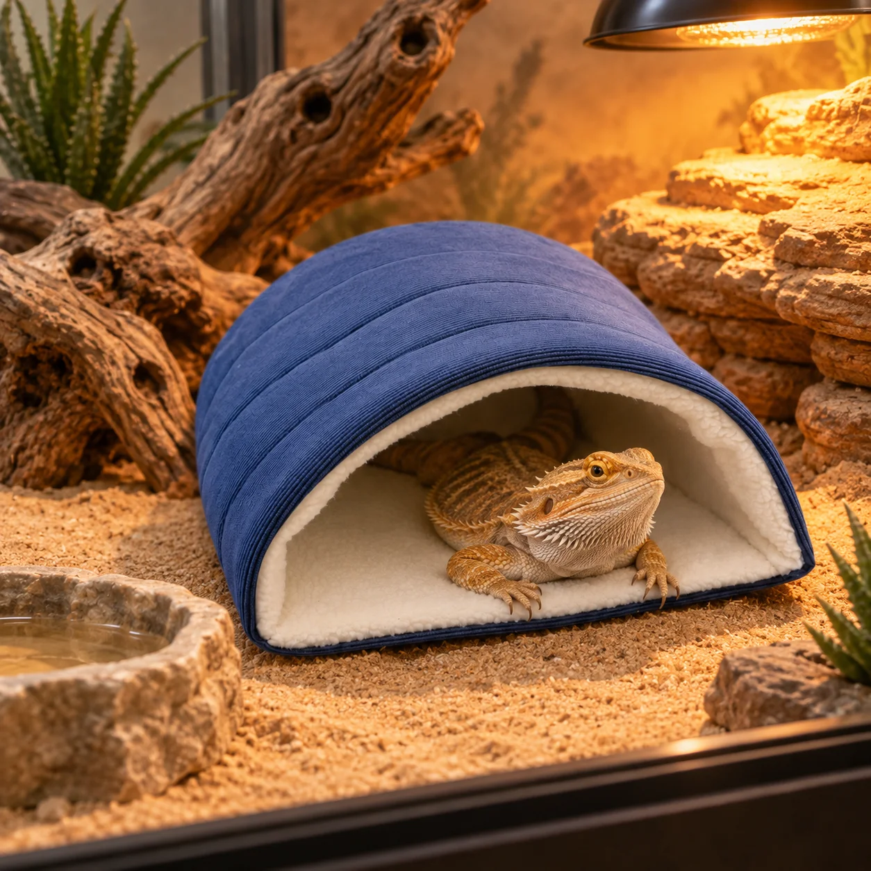 Reptile Hideout Warm Half Round Cave Bed Soft Plush Fleece Lining Cozy Dome House For Bearded Dragon Leopard Gecko Lizard Snake
