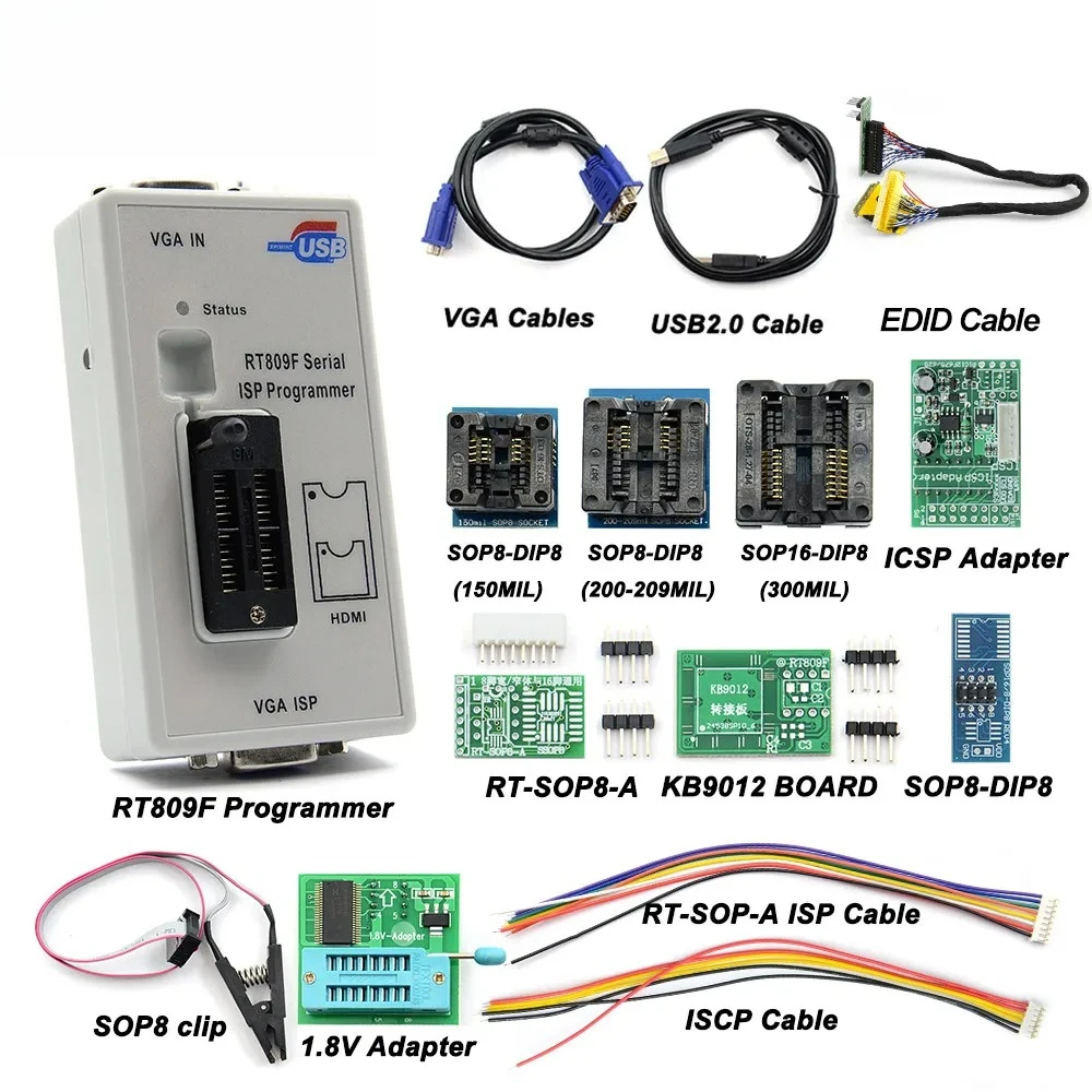 EMMC RT809F Последовательный программатор ISP VGA LCD с простым адаптером RT-SOP8-A Универсальный программируемый калькулятор EMMC RT809F Последовательный программатор ISP VGA LCD с простым адаптером RT-SOP8-A Универсальный программируемый калькулятор