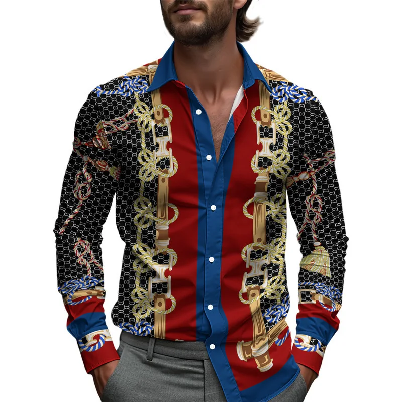 

2025 New European and American Casual Fashion Light Luxury Men's Long Sleeve Shirt Suitable for Giving Gifts and Party Wearing
