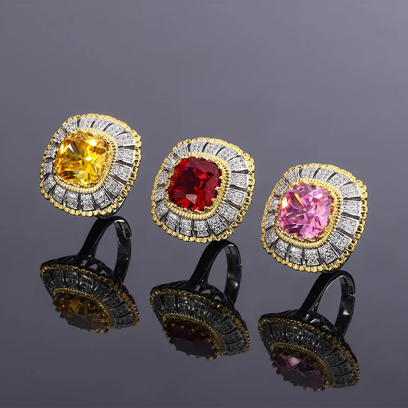 

Large Carat Cubic Zirconia Open Ring Full Diamond Pink Zirconia Ring European and American Fashion Colorful Zirconia Ring Band