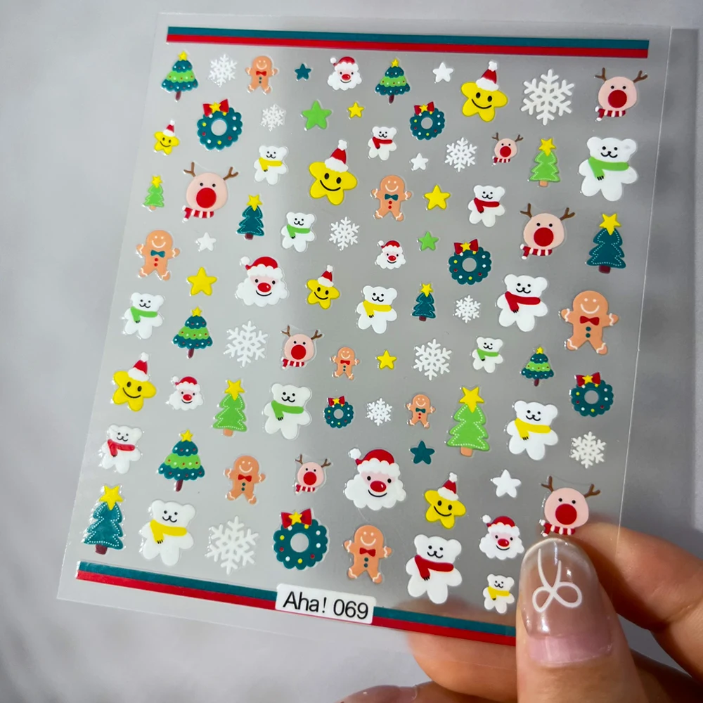 Nieuwe 3D Aha Kerst Nail Art Stickers Leuke Elanden Kerstboom Hart Kerstman Nail Decals DIY Nieuwjaar Vakantie Nail Decor