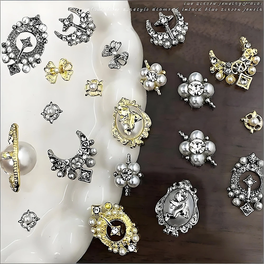 

10PCS 3D Luxury Alloy Nail Art Rhinestone Charms Jewelry Pearl Accessories For Baroque Nails Decoration Manicure Decor Supplies