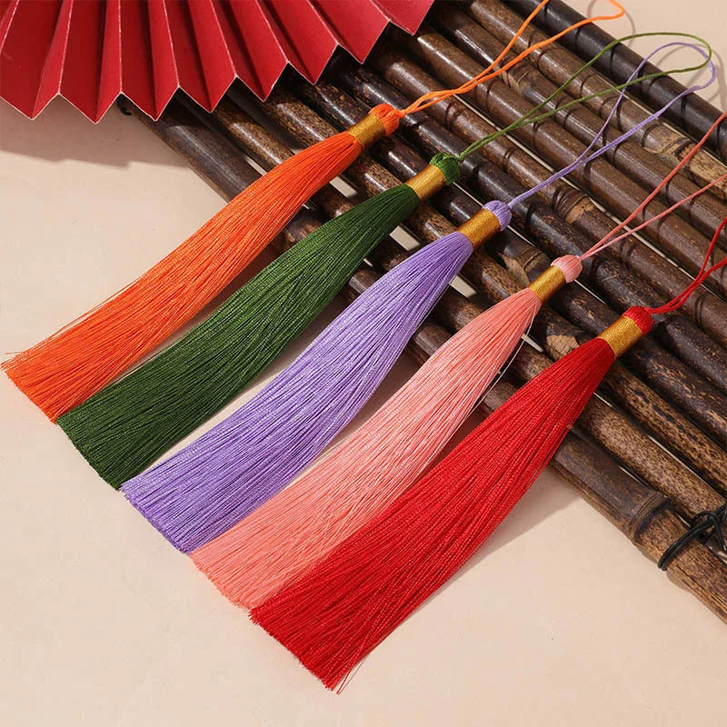 2/5Pcs 17CM Multi‑Color Tassel Pendants Gold Binding Head with Hanging String DIY Supplies for Fan Bookmark Home Bag Decoration