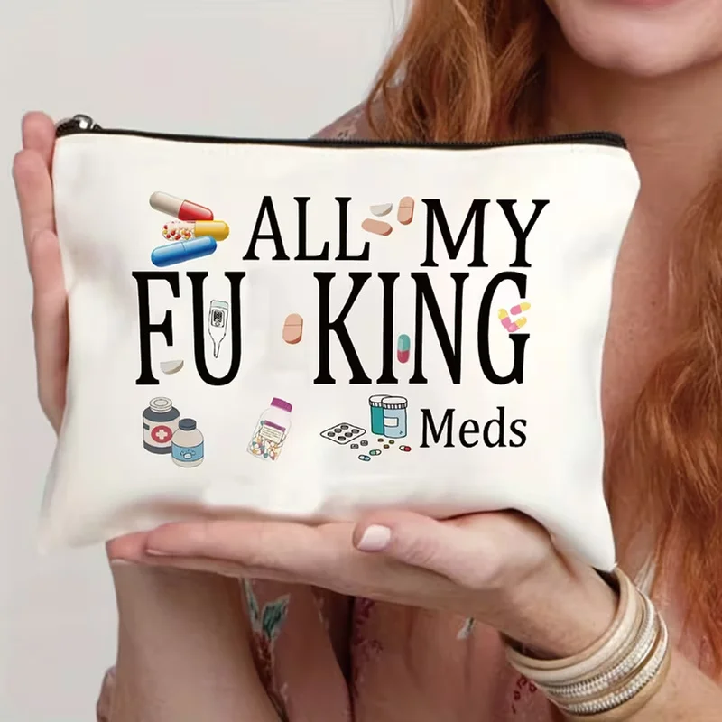 All-purpose Medicine” Brightly Colored Makeup Bag - Reusable travel cosmetic and pill storage bag，with Zipper，Hypoallergenic，Bei