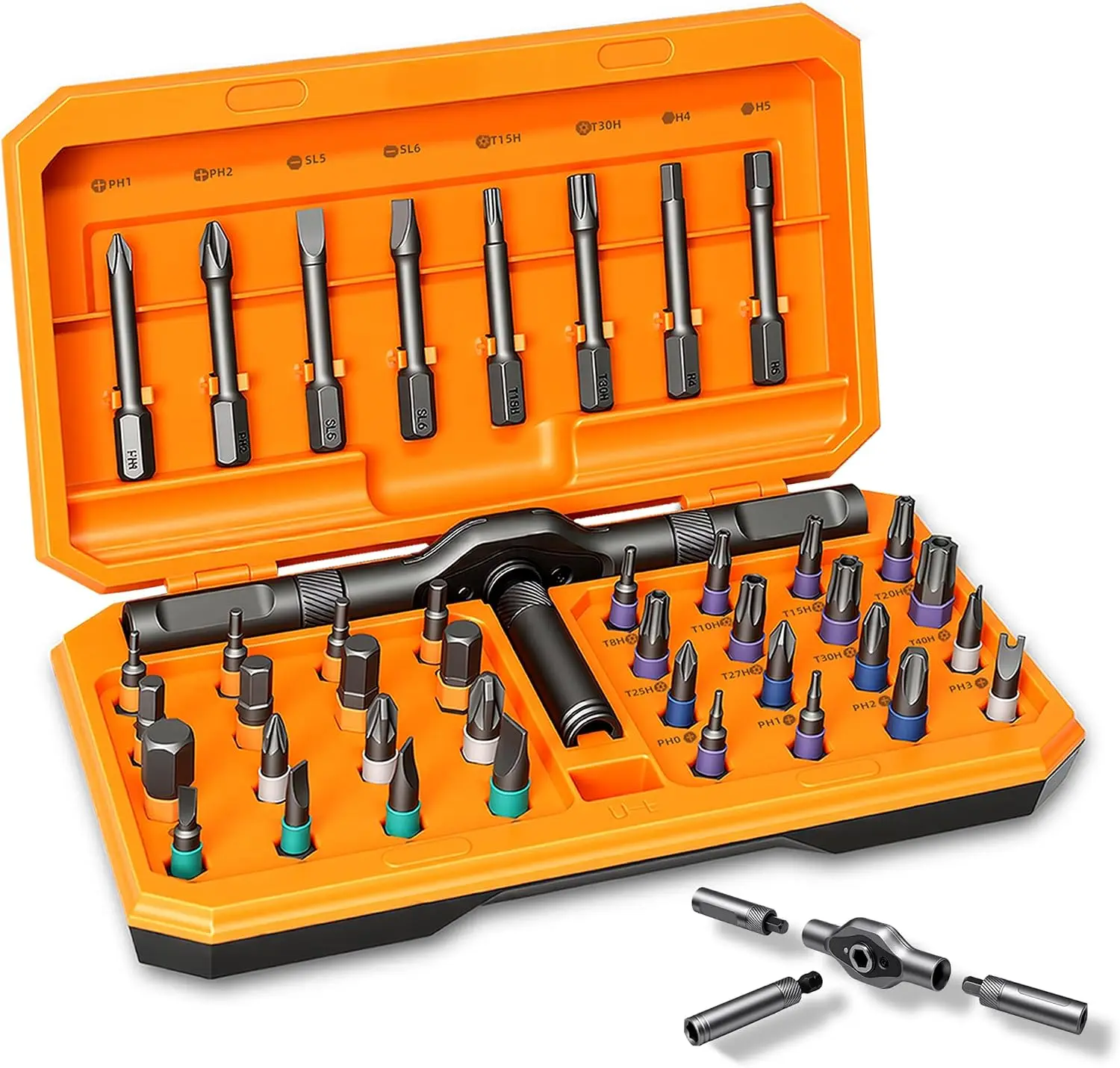 Image of 42-in-1 Magnetischer Ratschenschraubendreher-Satz mit S2-Stahl-Bits, Abnehmbarem T-Griff und Tragbarem Aufbewahrungskoffer für Computer- und Möbelreparaturen