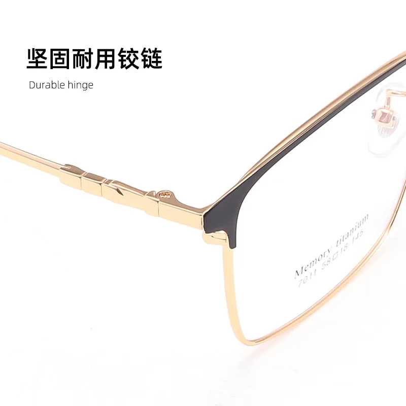 58-18-145 Men Glasses Frames Large Full Frame Square Browline Memory Titanium Glasses Frame 7011 Myopia Glasses Frame