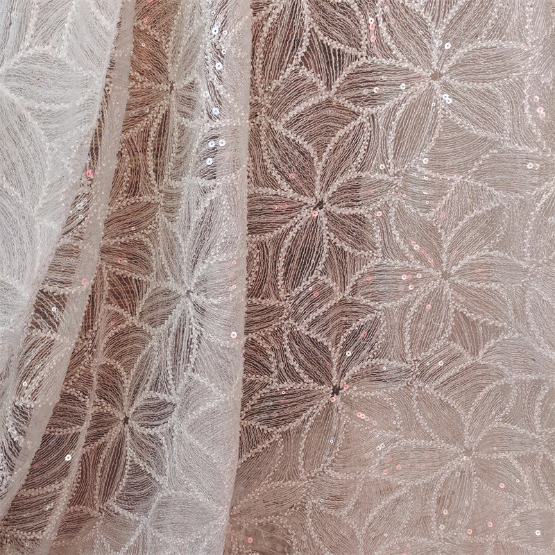 Sparkle Floral Fabric Dense Glitter Mesh Stage Costumes Wedding Dresses Embroidered Beaded Sequin Lace Material