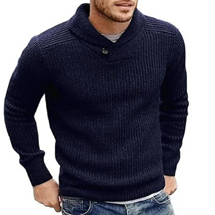 Autumn and Winter Men's Pullover Sweater, European and American Fashion, Slim-fit, Long-sleeved, Lapel Knitted Sweater S-2XL