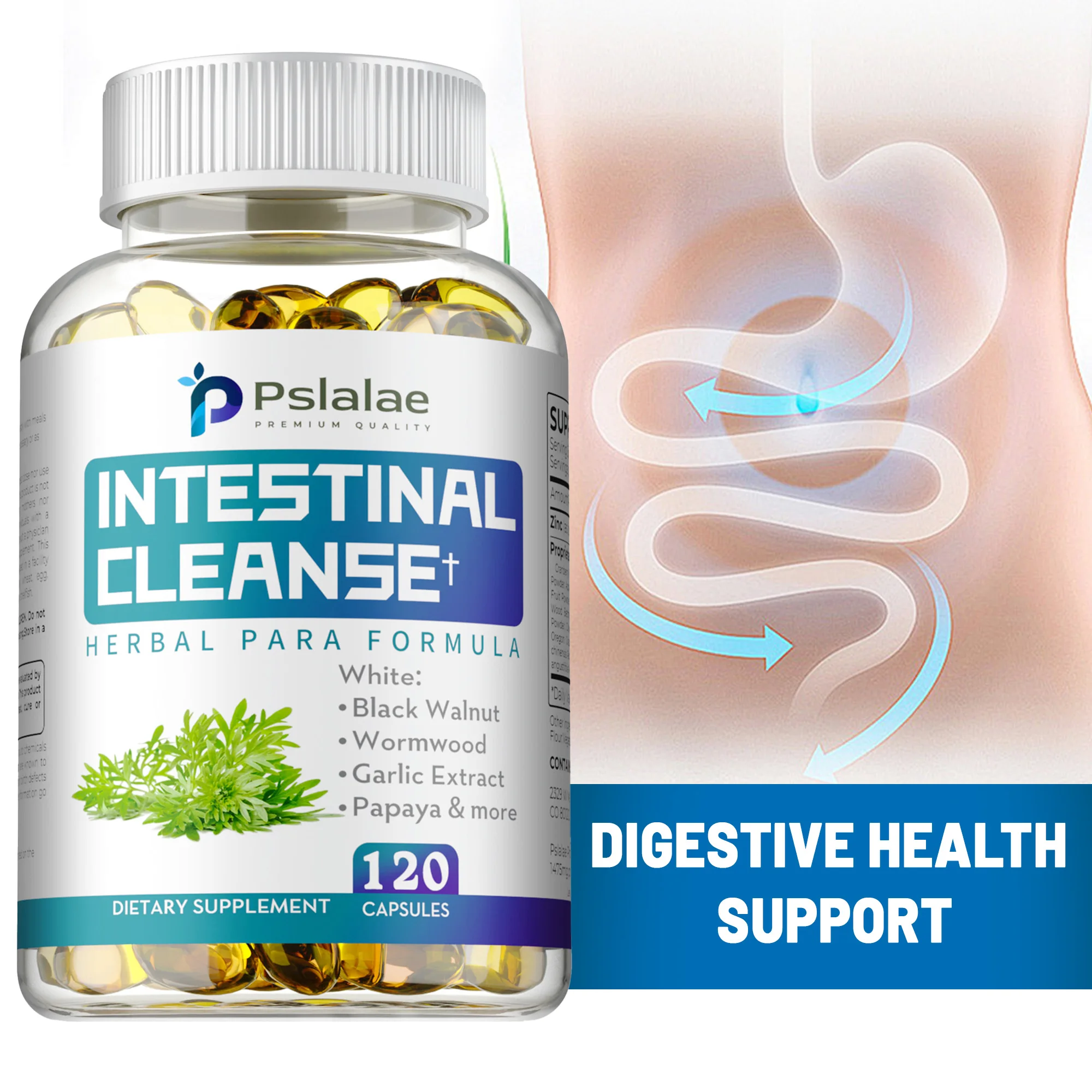 

Intestinal Cleanse Capsules - with Wormwood, Black Walnut, Goldenseal - Promotes Bowel Regularity, Enhances Immunity