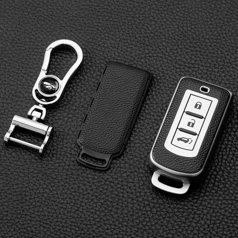 TPU+Leather Car Key Case Cover For Mitsubishi Outlander ASX LANCER Pajero Sport Eclipse Cross Key Cover Shell Fob Accessories