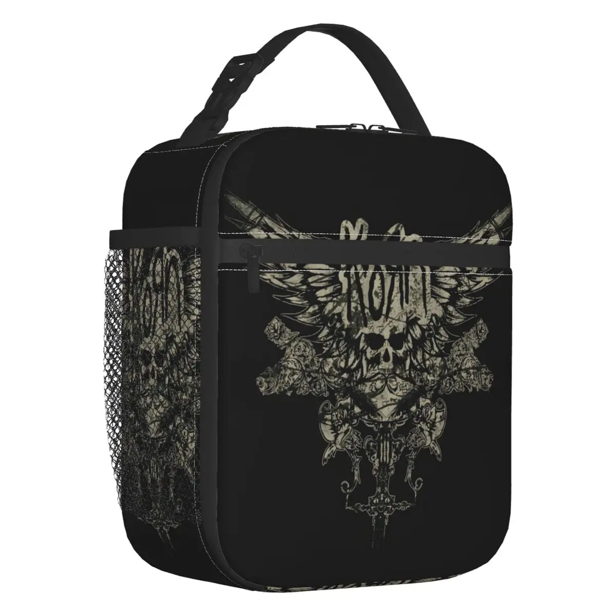 

Custom Heavy Metal Music Korns Skull Lunch Bag Men Women Cooler Thermal Insulated Lunch Boxes for Kids School Children