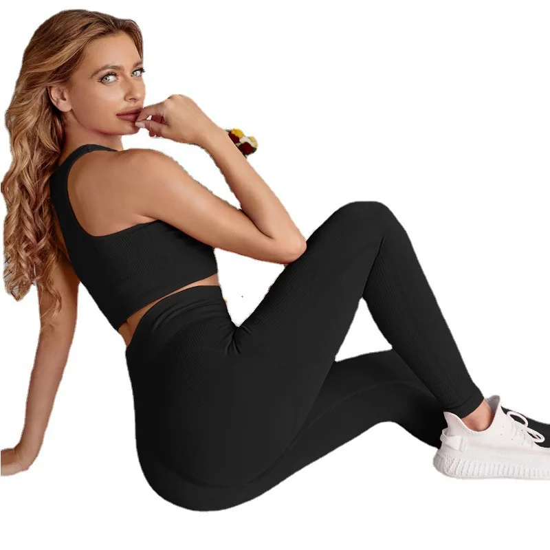 2 Pieces Women\'s Tracksuit Seamless Yoga Set Workout Sportswear Gym High Waist Leggings Fitness Sports Suits