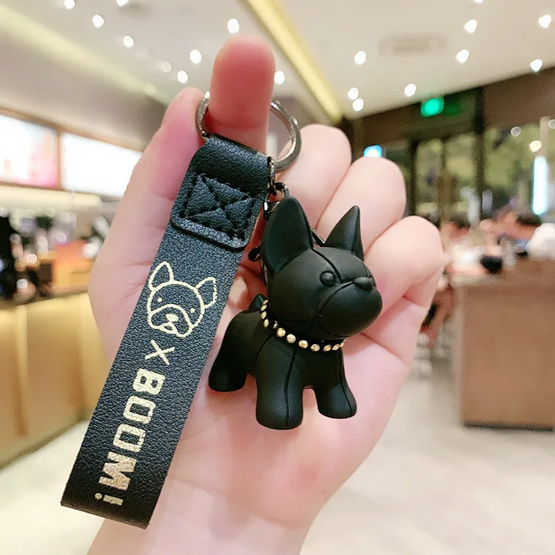 Fashion Punk French Bulldog Keychain PU Leather Dog Keychains for Women Bag Pendant Jewelry Trinket Men's Car Key Ring Key Chain image 4