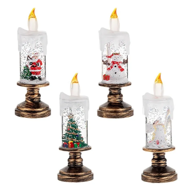 Flammenlose Weihnachtsdekorationen Kerzenlicht, Schnee treibende Cartoon Weihnachten Kristallkugel Lichter, Urlaub Kinder Geschenke Dekor Lampe