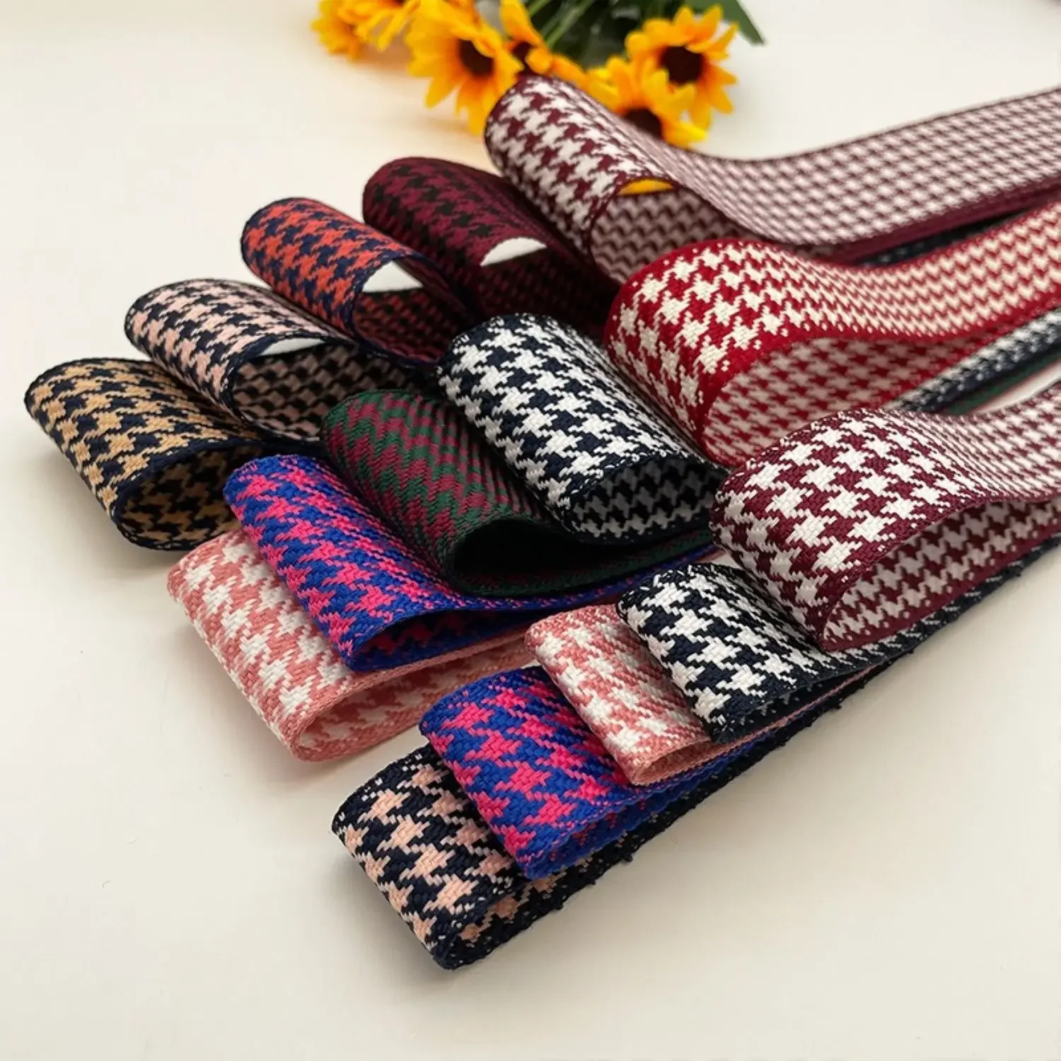 1pc Multicolor Houndstooth Ribbon,Multifunctional Bow DIY Craft Supplies,Hair Accessories Production Materials,Belt Straps