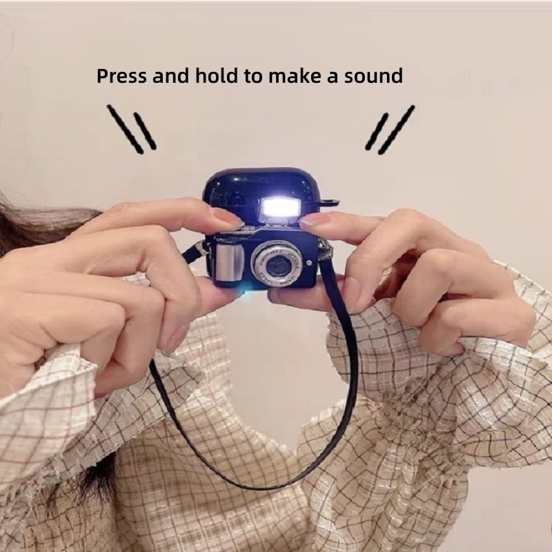 Чехол для наушников в стиле ретро с камерой, подходит для Apple Airpods Pro 1 2 3, мягкий силиконовый защитный чехол с подвесной веревкой, защитный рукав