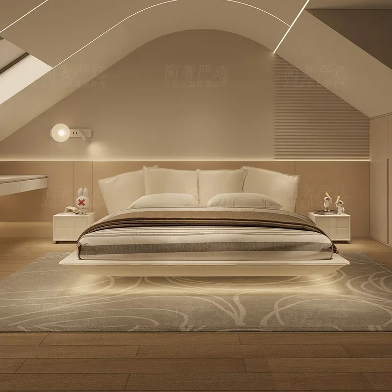 Modern Aesthetic Bed Floating Light Luxury Wedding Fashionable Soft Bed Genuine Leather Japanese Camas De Casal Trendy Furniture