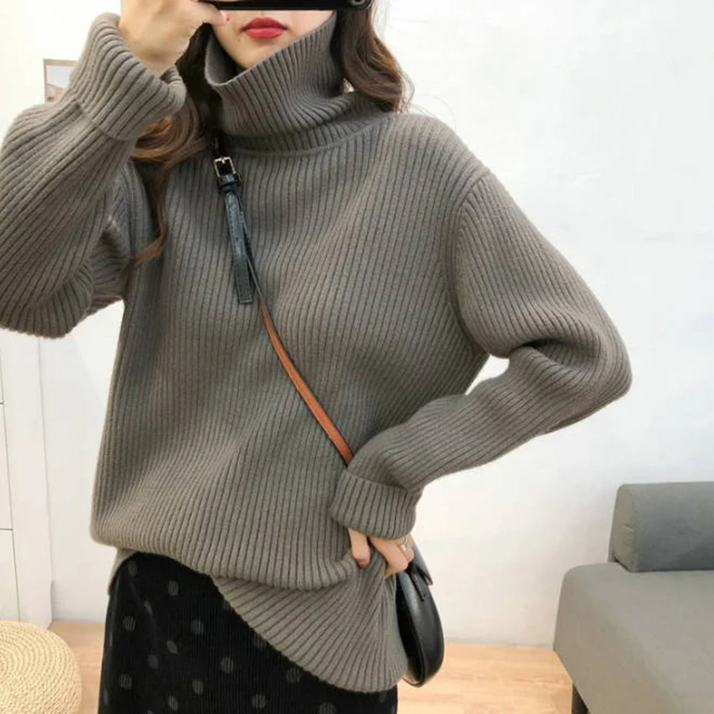 Sweater Turtleneck nyaman wanita, pakaian rajut, Jumper hangat lembut, Pullover rajut Ribbed, koleksi Sweater Turtleneck nyaman, musim gugur untuk wanita