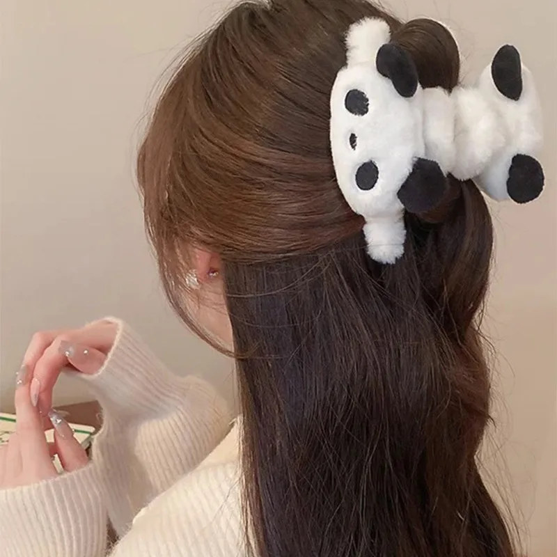 Garra de pelo de tiburón de felpa Panda para mujer, soporte de cola de caballo de acrílico de Animal de dibujos animados lindo, horquilla de moda para niñas, horquilla para el cabello de gran tamaño