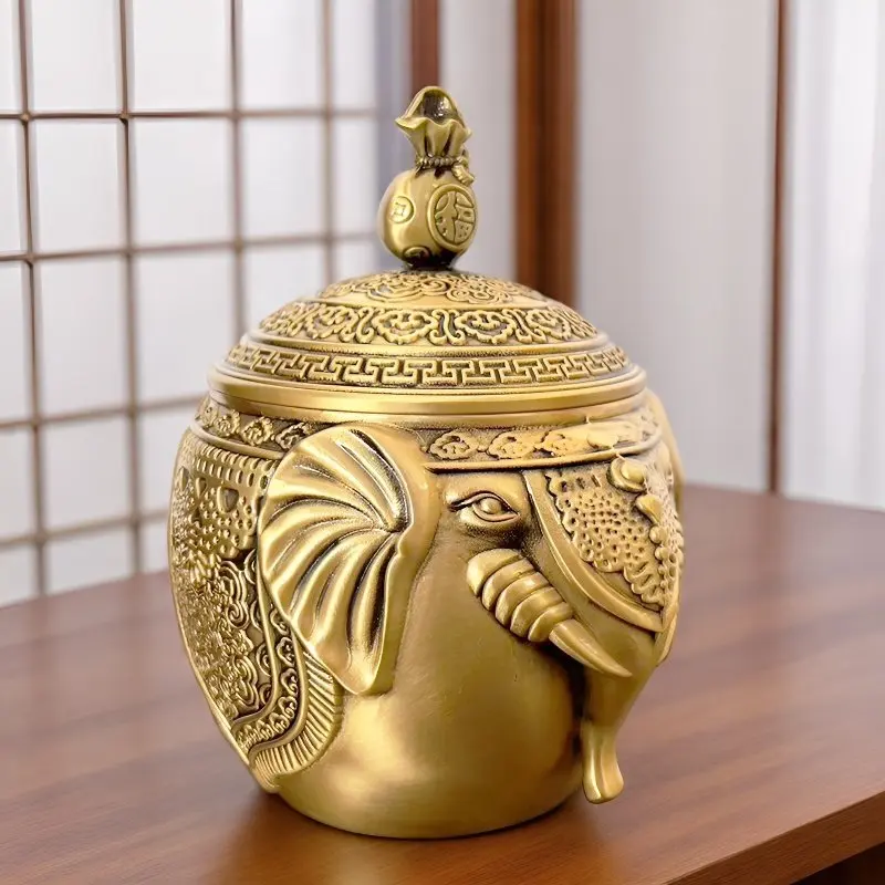 New brass -shaped , a elephant tea canister with a lid, a lucky bag, a rice container, a treasure bowl