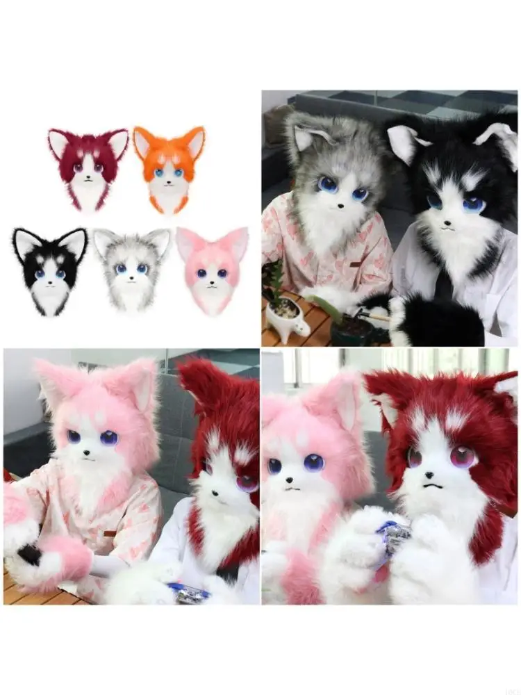 

Furry Animal Head Cats Fursuit Cut Mask Plush Cats Mask Lovely Cats Headgear Halloween Masquerade Cosplay Party Props