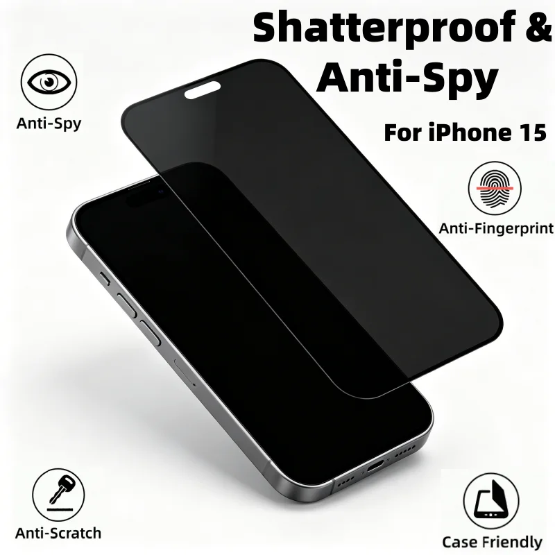 

Anti-Spy Tempered Glass For iPhone 15 Oleophobic Coating Dust Free Easy Installation Screen Protector