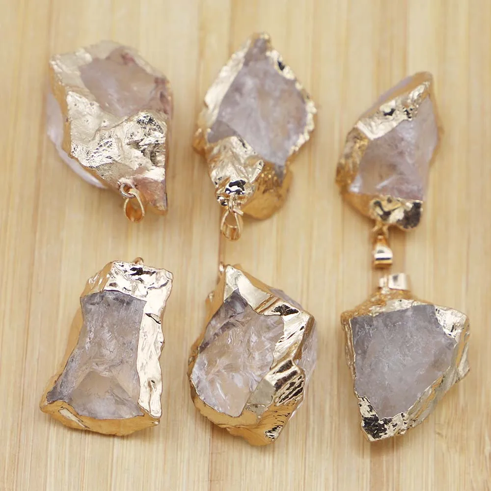 Selling Natural White Crystal Stone Irregular Necklace Pendants Plating Phnom Penh Reiki Charms  Jewelry Making Accessories 6Pcs