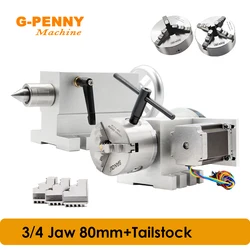 G-PENNY 4th Axis 3/4Jaw 80mm dividing head/Rotation Axis/A axis Nema23 57HS7630A4+Tailstock TS-01 R