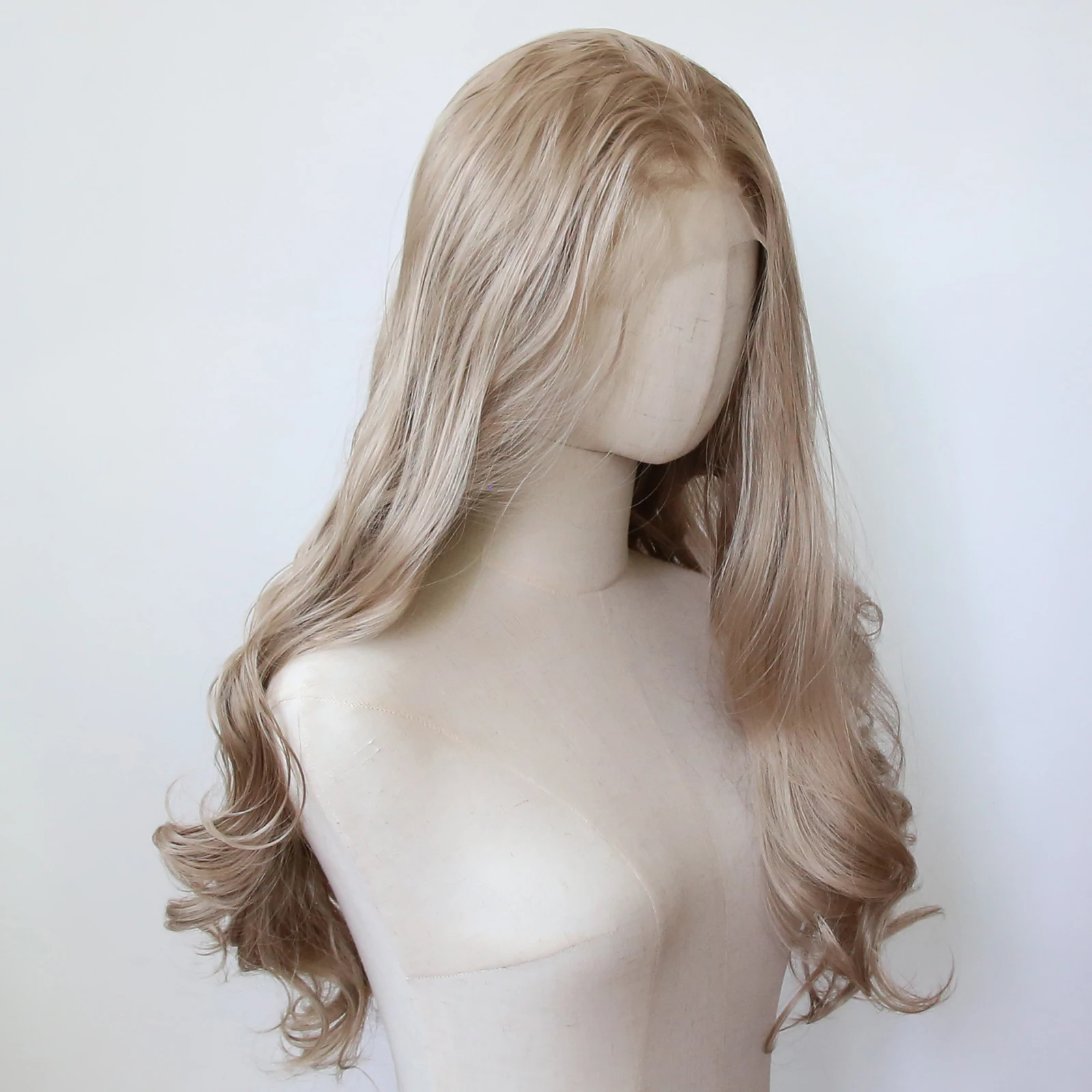 Long Body Wave Lace Front Wig, cabelo de fibra resistente ao calor, mel loiro marrom, pré-arrancado