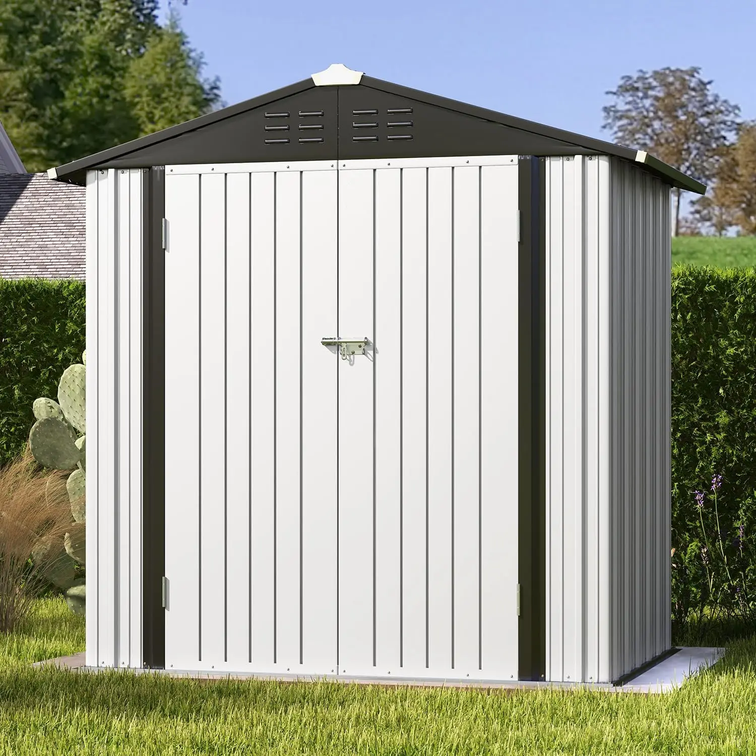 

6x4 FT Outdoor Storage Shed, Garden Tool Storage Shed with Sloping Roof and Double Lockable Door, Outdoor Shed for Garden