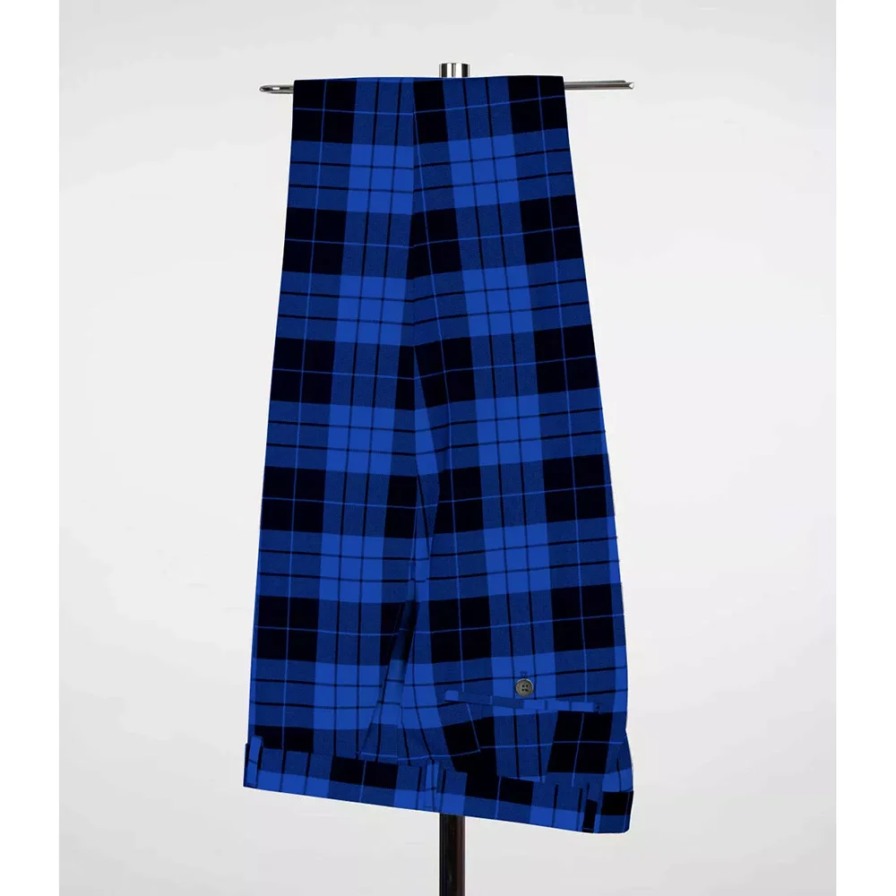 Blue Black Plaid Men Suit Double Breasted Peak Lapel 2 Pieces(Jacket+Pants) Male Formal Wedding Party Set