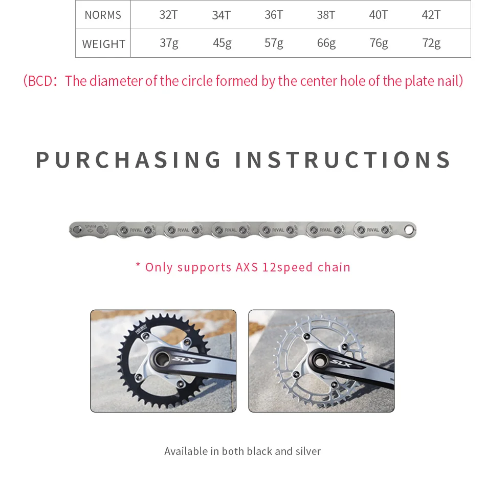 12-Gang-Achsen unterstützen 104mm bcd slx m670 m552 Mountainbike MTB Kettenblatt 104bcd 32t 34t 36t 38t 40t 42t schwarz silber – Detail 3