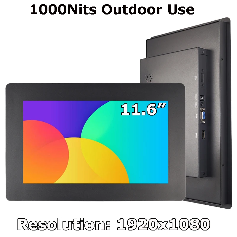 11.6 Inch Panel Mount 1000 Nits Industrial Grade Touch Screen Monitor With Resolution 1920x1080 VGA HDMI USB Interface