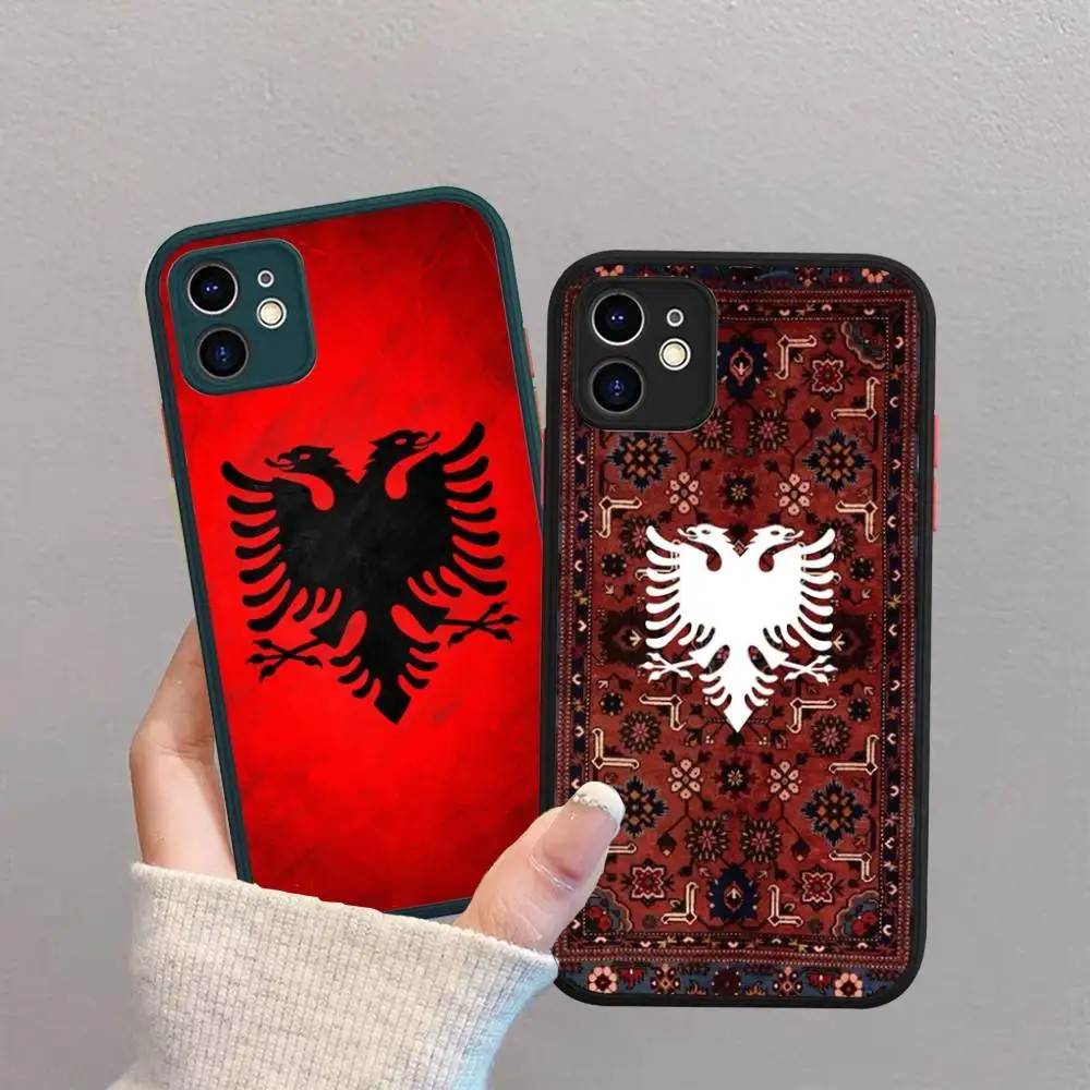Coque de téléphone drapeau albanais pour iPhone 16e 16 15 14 13 12 11 Pro Max X XS Max Plus Mat Transparent