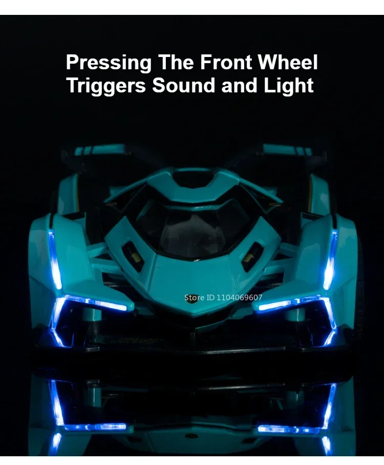 1:32 Lambor V12 GT Super Auto Modell Spielzeug Metall Druckguss Zurückziehen Musik Licht Miniatur Racing Fahrzeug Modelle Dekoration Jungen Geschenke – Detail 6