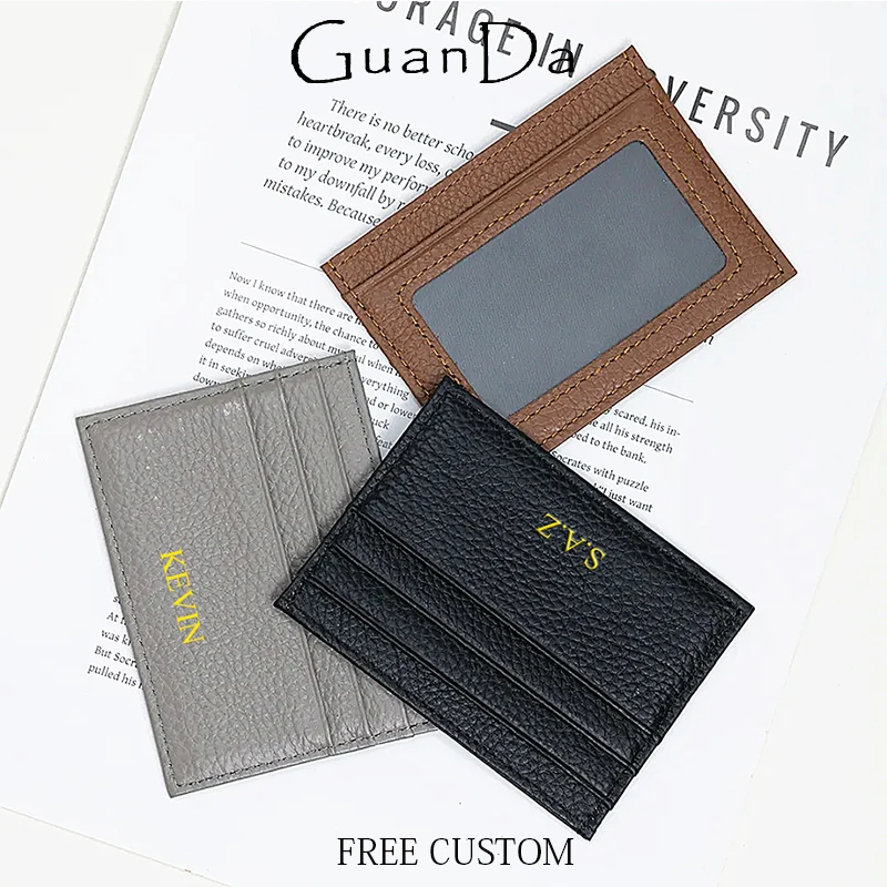 

Business Cowhide Card Wallet Woman Man Genuine Leather ID Card Holder Custom Name Card Bag Personalized Work Card Purse Gift