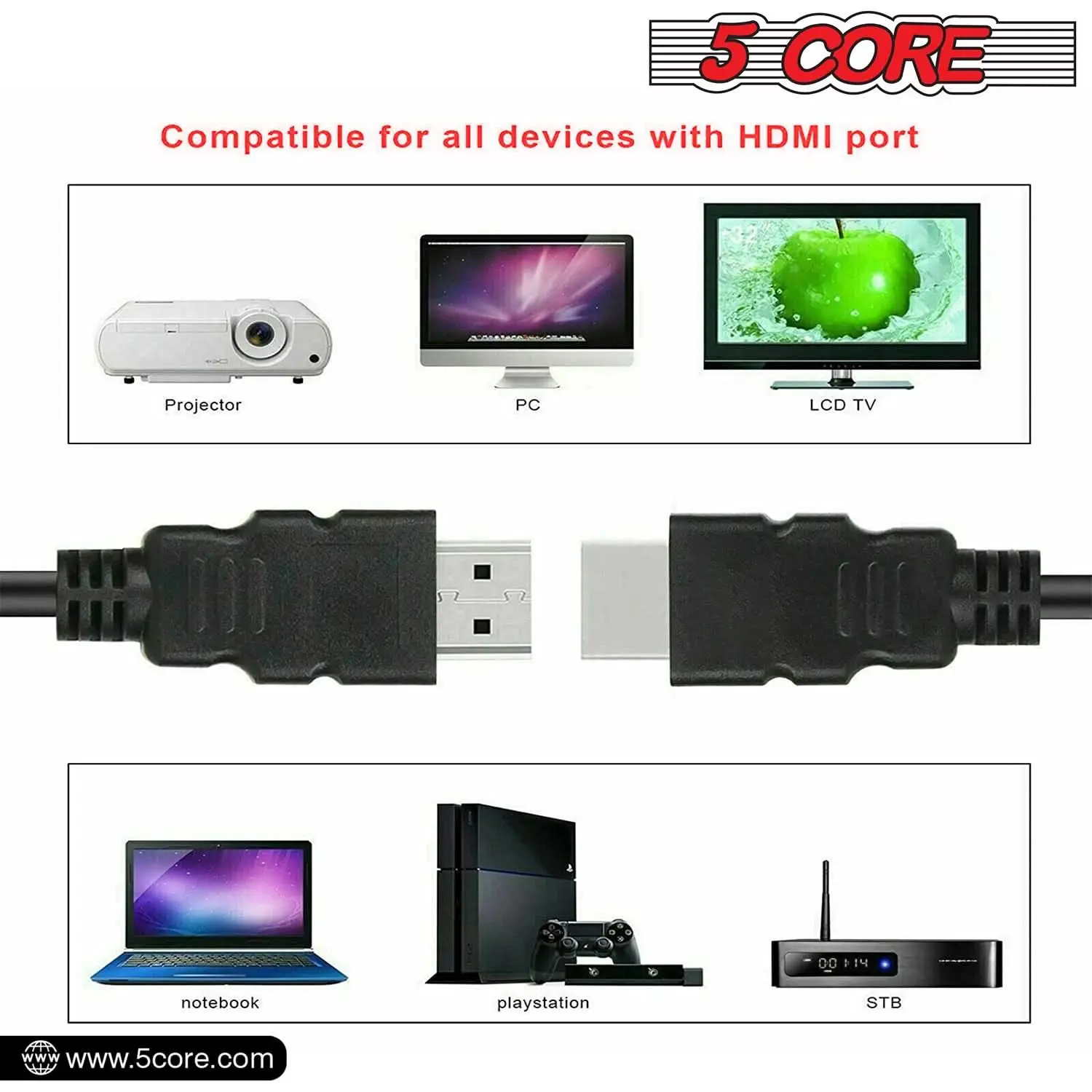 كابل HDMI عالي السرعة بطول 6 أقدام وسلك كمبيوتر 18 جيجابت في الثانية 2.0 4K بسرعة 60 هرتز HDR متوافق مع تلفزيون Roku HDTV PS5 Blu Ray - HDMI