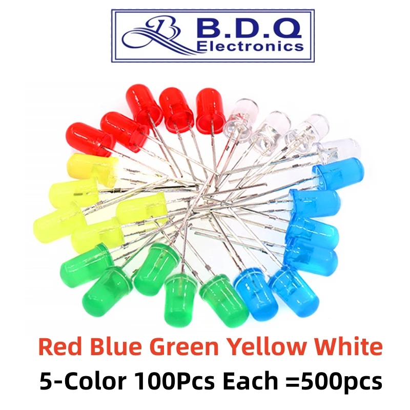 200pcs 5mm/F5 DIP LED Light Emitting Diode Kit Warm White Red Blue Green Orange Yellow Pink Color Bulb Lamp DIY