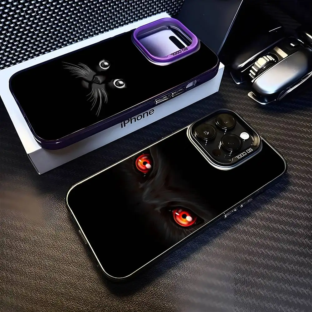 

Black Cat Big Eyes Phone Case For iPhone 16,15,14,13,12,11,Mini,Pro,MAX Purple Matte Shockproof Cover