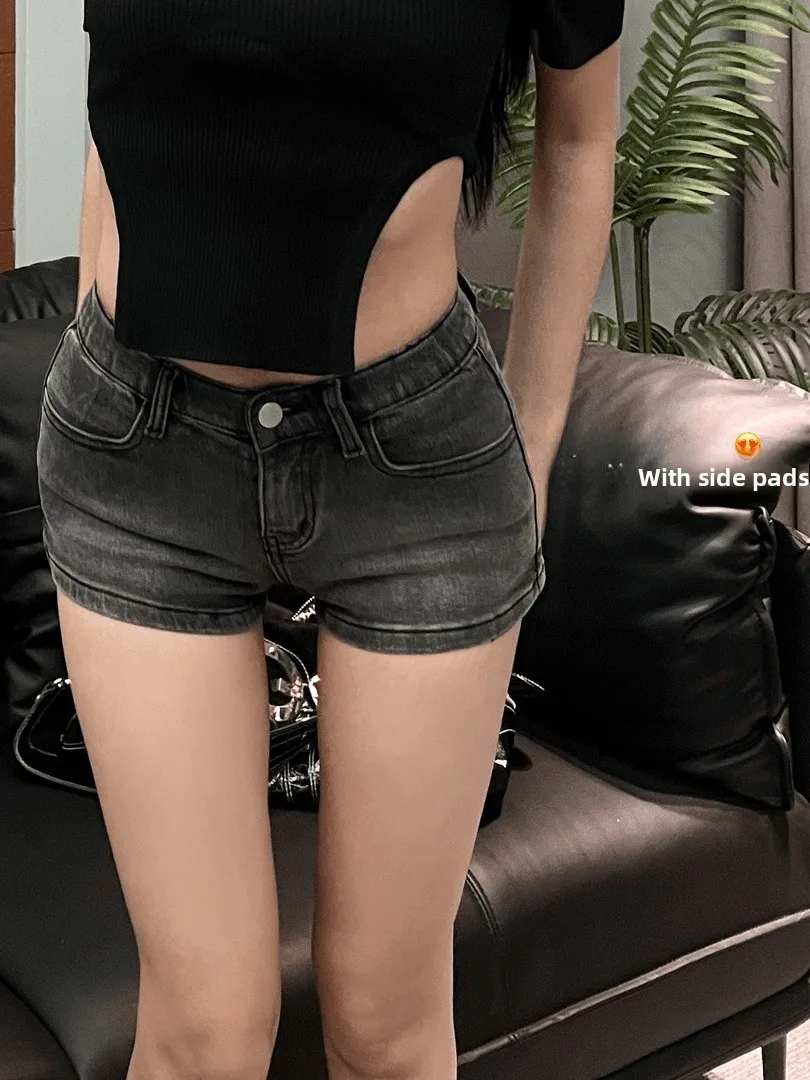 

Hot Girl Versatile Low Waist Elastic Super Short Jeans Shorts Women Plump Hip High Waist Shorts Summer Wear Resistant