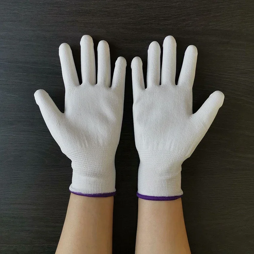 Anti Static Safe Gloves Electronic Working Gloves Polyester White PU Coated Gloves for Gardening, Fishing- XS, S, M, L guantes