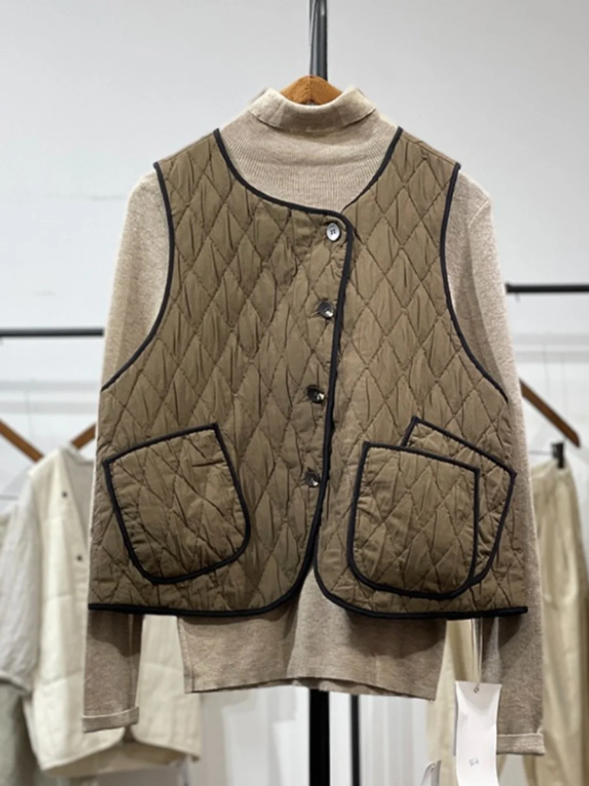 الرجعية اليابانية Sle ort مبطن القطن سترة المرأة ملابس خارجية الخريف الشتاء طبقات الماس نمط غير النظامية طول