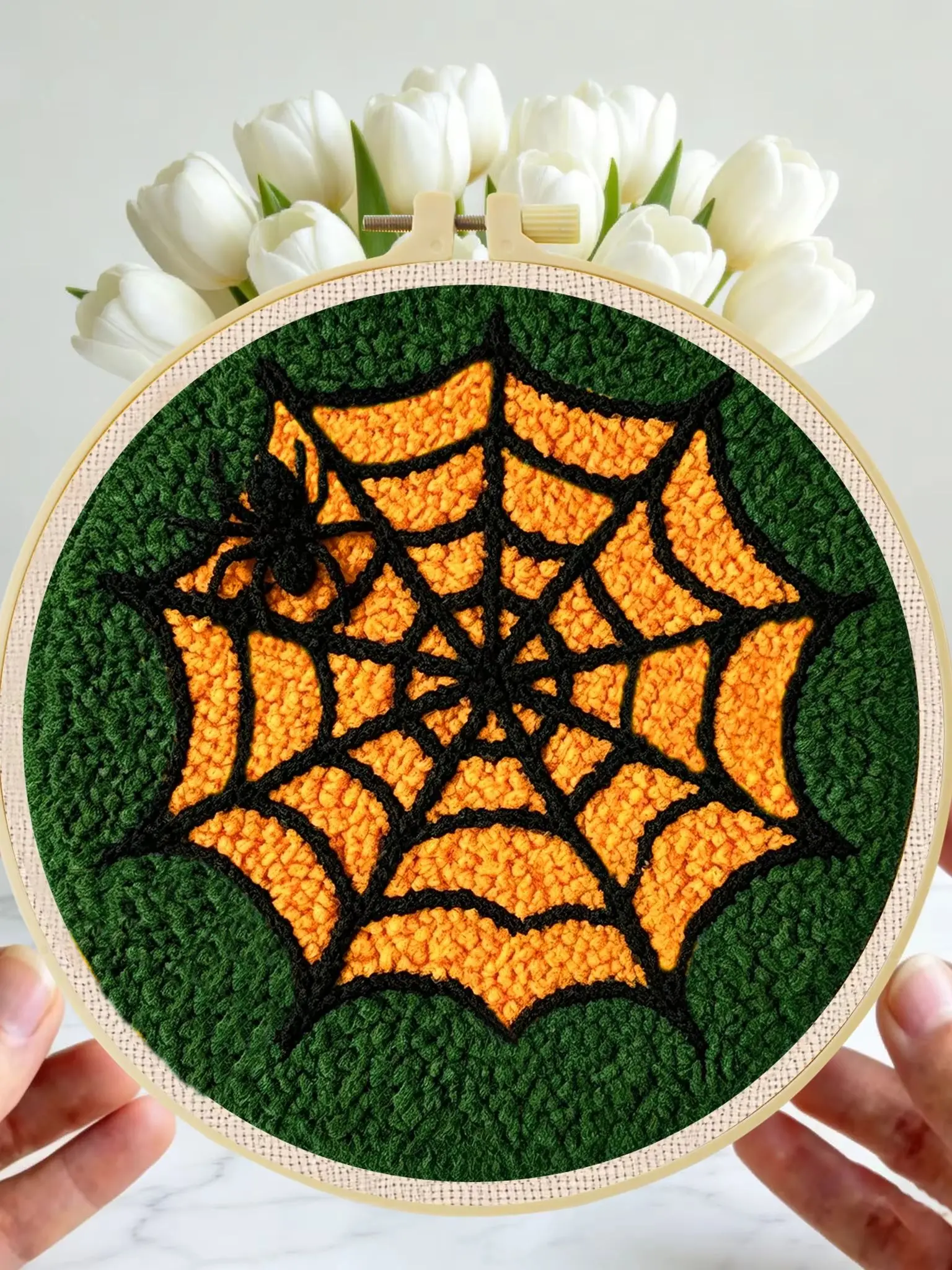 Anfänger-Halloween-Punch-Needle-Stickerei-Set 20x20cm 1 Stück Entspannendes Grusel-Geist-Kürbis-DIY-Set für Süßes oder Saures Partydekoration – Detail 1