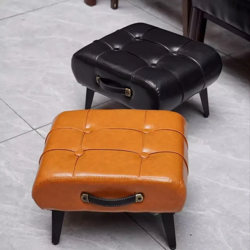 

Маленькая мебельная скамья для обуви с обивкой из вощеной кожи, мягкий пуфик для прихожей, современный минималистичный оттоман для гостиной